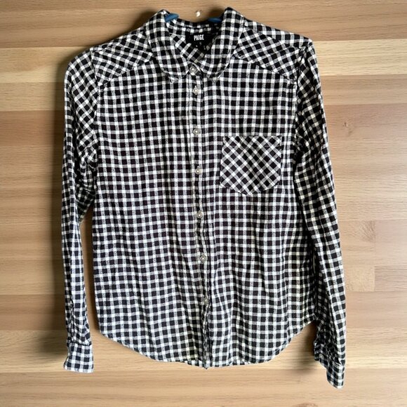 Paige Black White Gingham Check Button Down Shirt Long Sleeve Cotton Small - Picture 1 of 3